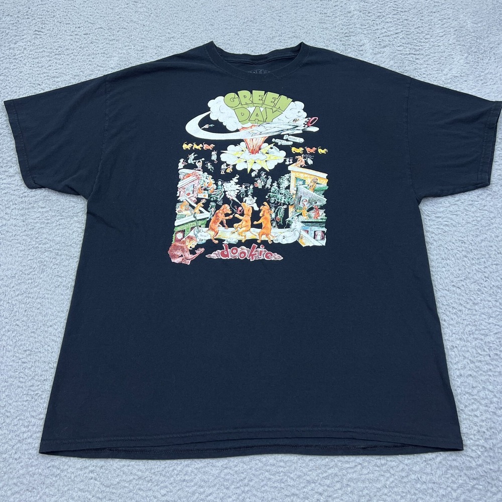 Green Day Dookie Album Black T-Shirt 2XL Crew Alternative‎ Punk Music Dog Cops